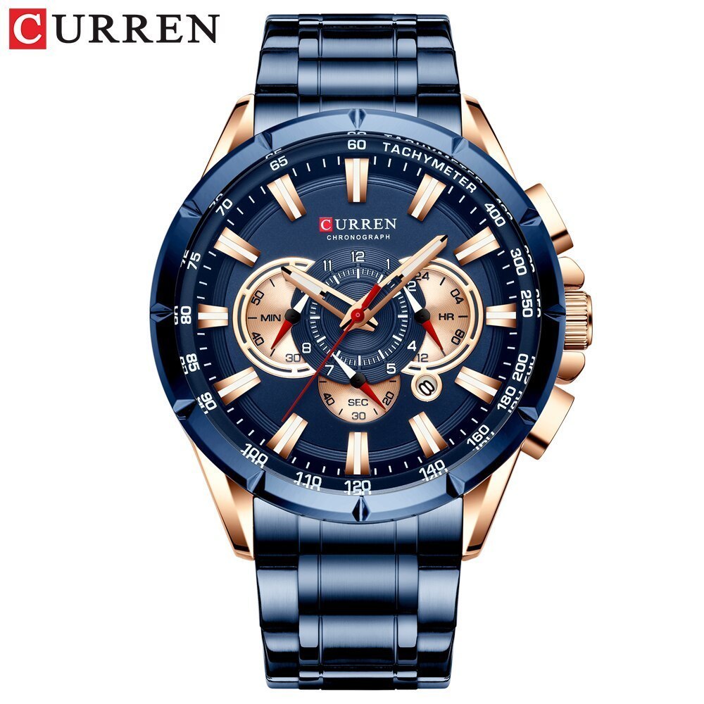 CURREN 腕時計 メンズ腕時計 防水 クロノグラフ 軍陸軍 ステンレス鋼 男性 時計 ブランド 高級 男性 スポーツ時計 blue