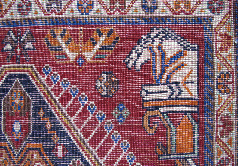 ギャッベ イラン産ギャベ（カシュガイ） 座布団サイズ 67×69cm 天然ウール100％ 手織り （品番：ZP-1375）_画像5