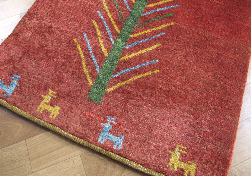 イラン製 ギャッベ ゾランヴァリ／アマレ 86×60cm 手織り ウール 玄関マット ラグ 絨毯 ラグマット（ZSS-645）_画像4