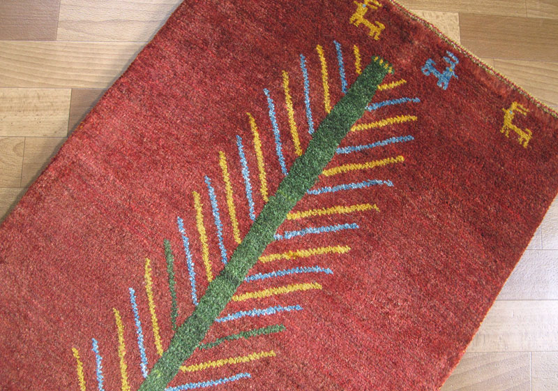 イラン製 ギャッベ ゾランヴァリ／アマレ 86×60cm 手織り ウール 玄関マット ラグ 絨毯 ラグマット（ZSS-645）_画像3