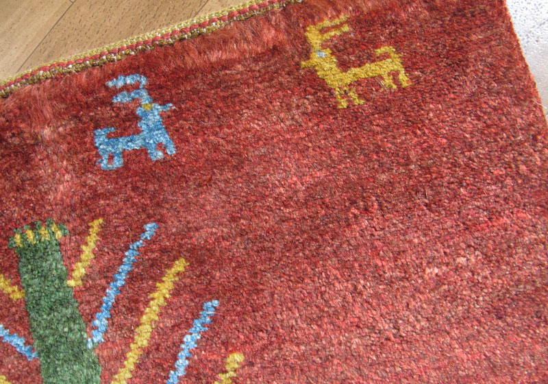 イラン製 ギャッベ ゾランヴァリ／アマレ 86×60cm 手織り ウール 玄関マット ラグ 絨毯 ラグマット（ZSS-645）_画像5