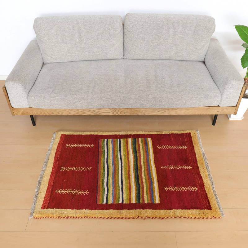 ギャッベ イラン産 絨毯 121×82cm 手織り 玄関マット ウール ラグ 天然素材 ラグマット エントランス（BS-10633）