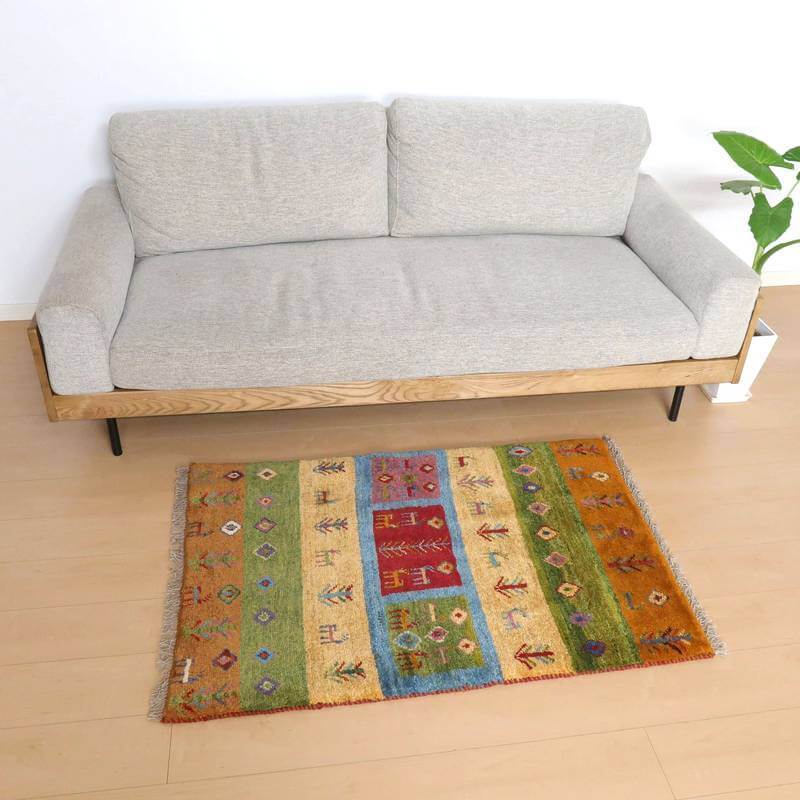 ギャッベ イラン産 絨毯 121×80cm 手織り 玄関マット ウール ラグ 天然素材 ラグマット エントランス（BS-10613）