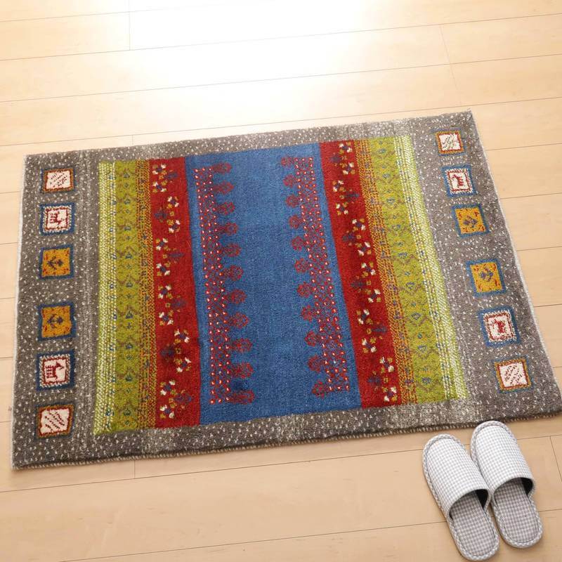 ギャッベ イラン産 絨毯 122×84cm 手織り 玄関マット ウール ラグ 天然素材 ラグマット エントランス（BS-10199）