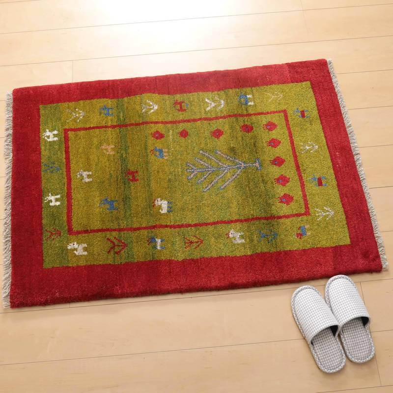 ギャッベ イラン産 絨毯 117×79cm 手織り 玄関マット ウール ラグ 天然素材 ラグマット エントランス（BS-10212）
