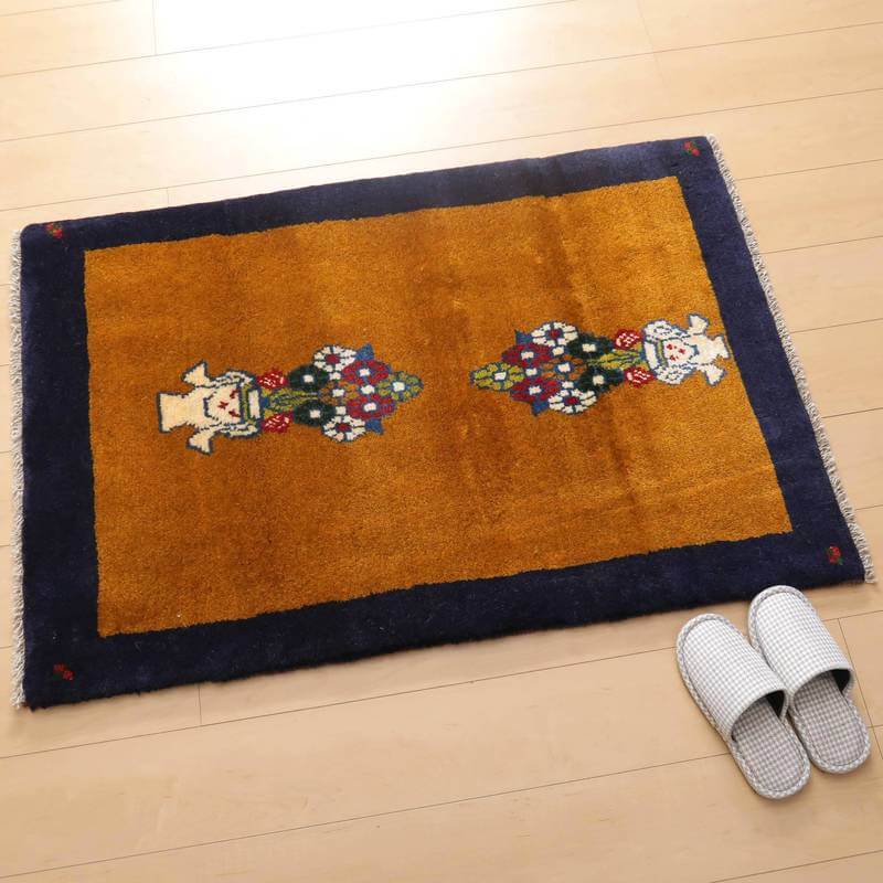 ギャッベ イラン産 絨毯 120×81cm 手織り 玄関マット ウール ラグ 天然素材 ラグマット エントランス（BS-10209）