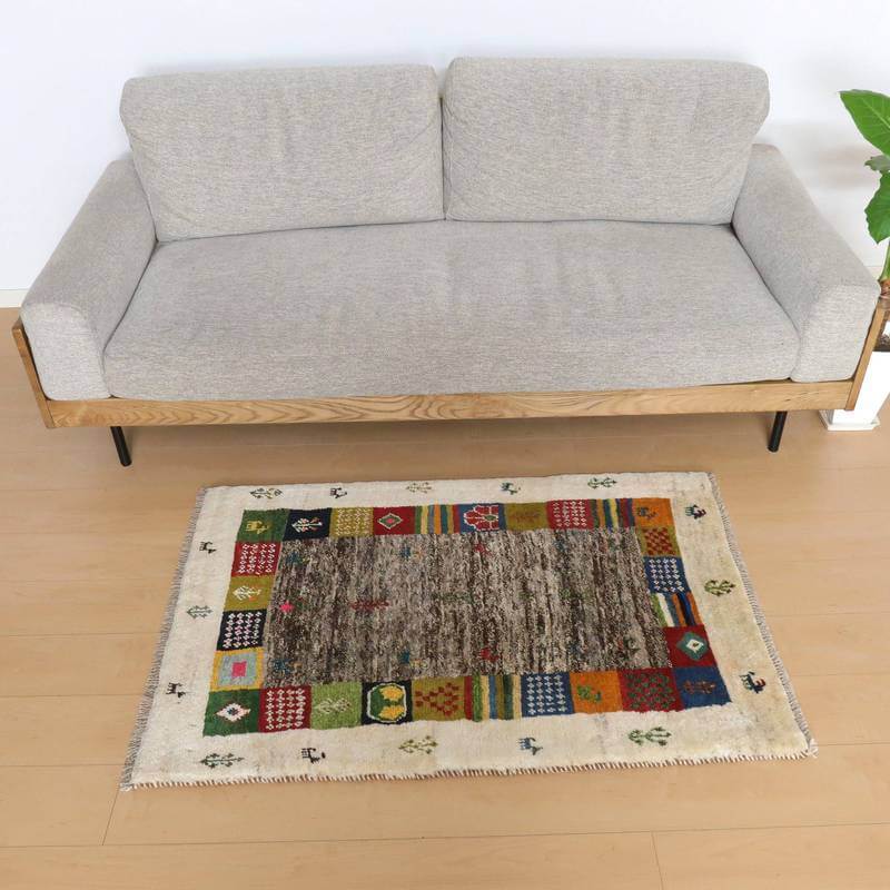 ギャッベ イラン産 絨毯 120×79cm 手織り 玄関マット ウール ラグ 天然素材 ラグマット エントランス（BS-10632）