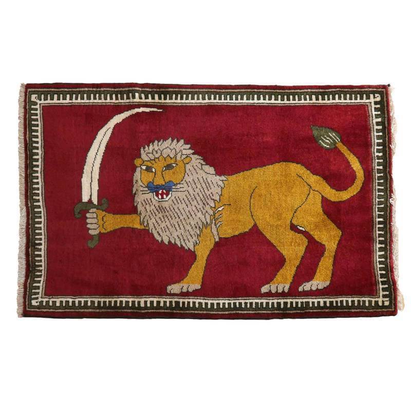 ライオンギャッベ イラン産 絨毯 80×126cm 手織り 玄関マット ウール ラグ 天然素材 ラグマット エントランス（BS-10036）_画像10