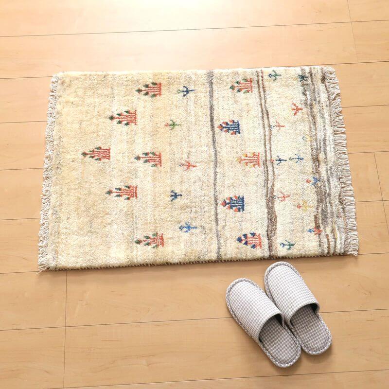 ギャッベ イラン産 絨毯／カシュクリ 84×61cm 手織り 玄関マット ウール ラグ 天然素材 ラグマット エントランス（BSS-10747）