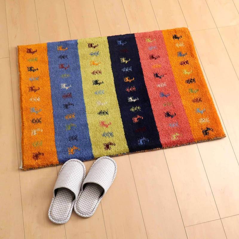ギャッベ イラン産 じゅうたん 88×62cm 手織り 玄関マット ウール ラグ
