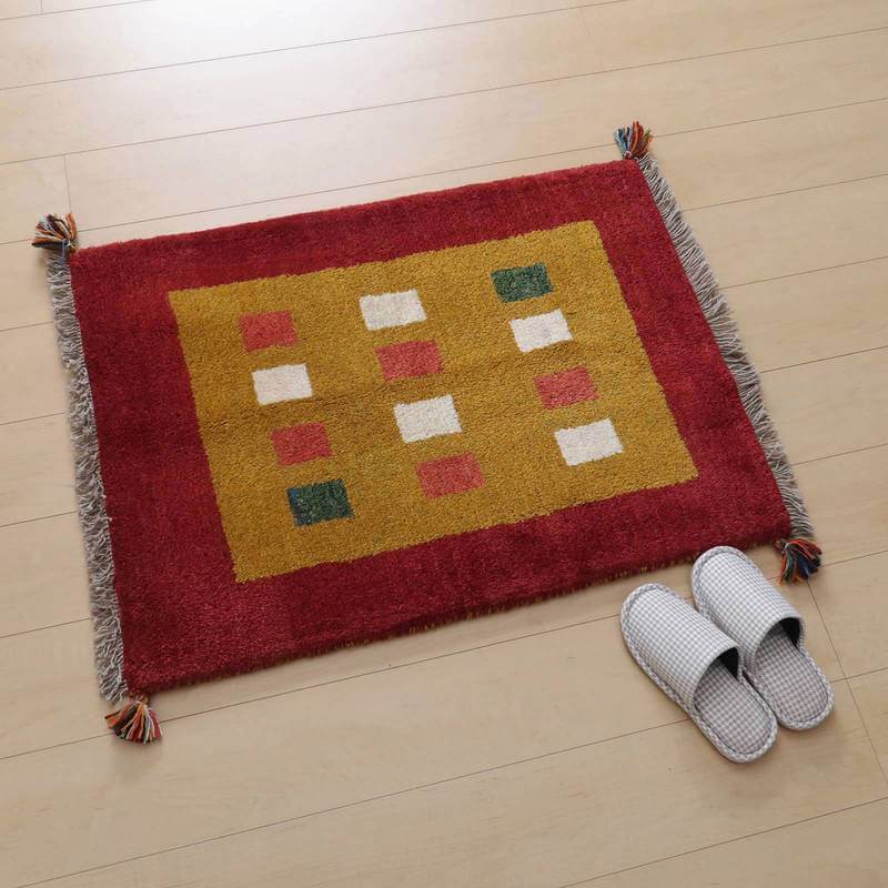 ギャッベ イラン産 絨毯 91×67cm 手織り 玄関マット ウール ラグ 天然素材 ラグマット エントランス（BSS-59365）