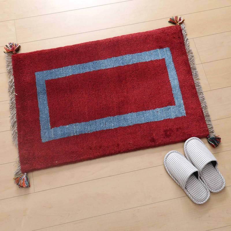 ギャッベ イラン産 絨毯 87×61cm 手織り 玄関マット ウール ラグ 天然素材 ラグマット エントランス（BSS-59427）