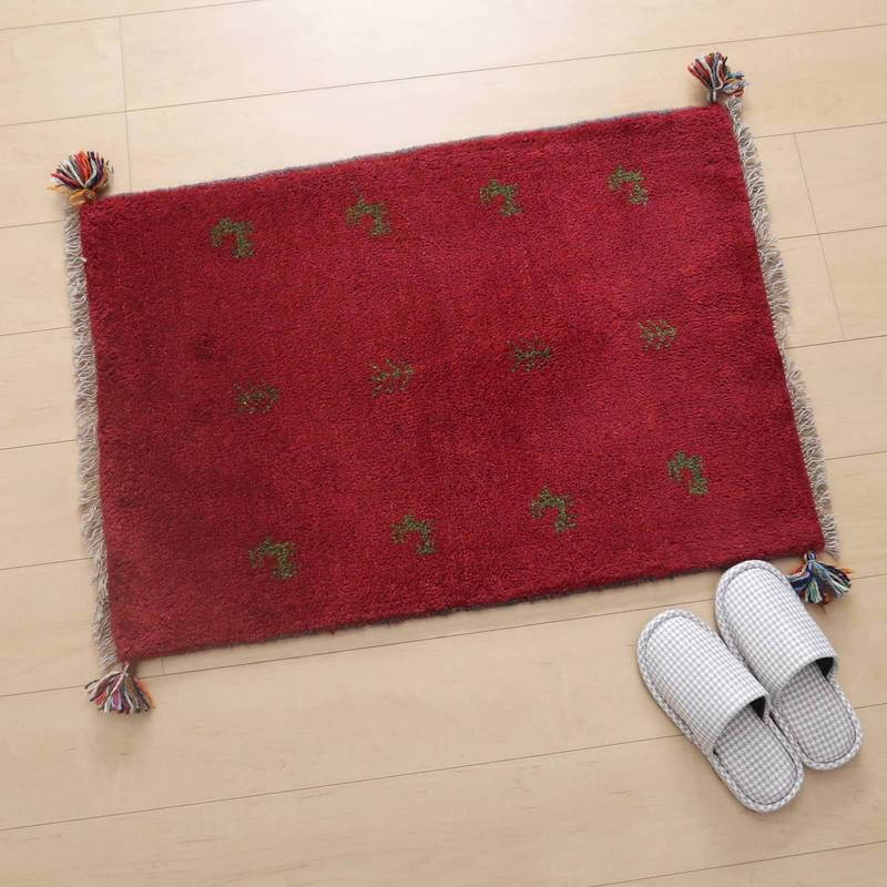 ギャッベ イラン産 絨毯 87×62cm 手織り 玄関マット ウール ラグ 天然素材 ラグマット エントランス（BSS-66638）