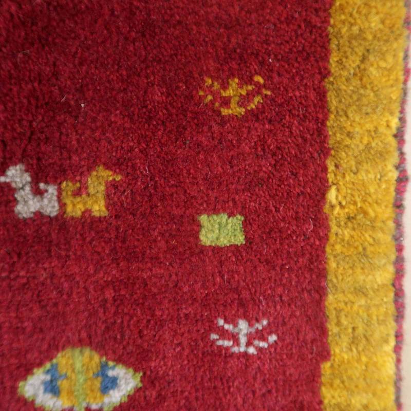 ギャッベ イラン産 絨毯 91×63cm 手織り 玄関マット ウール ラグ 天然素材 ラグマット エントランス（BSS-70230）