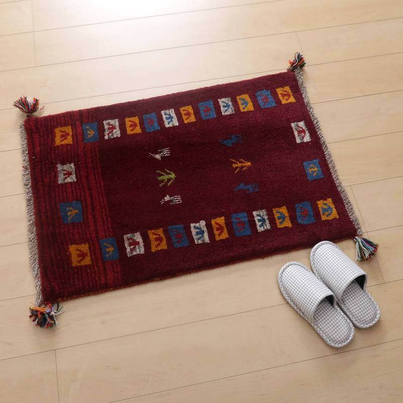 ギャッベ イラン産 絨毯 89×60cm 手織り 玄関マット ウール ラグ 天然素材 ラグマット エントランス（BSS-68083）のサムネイル