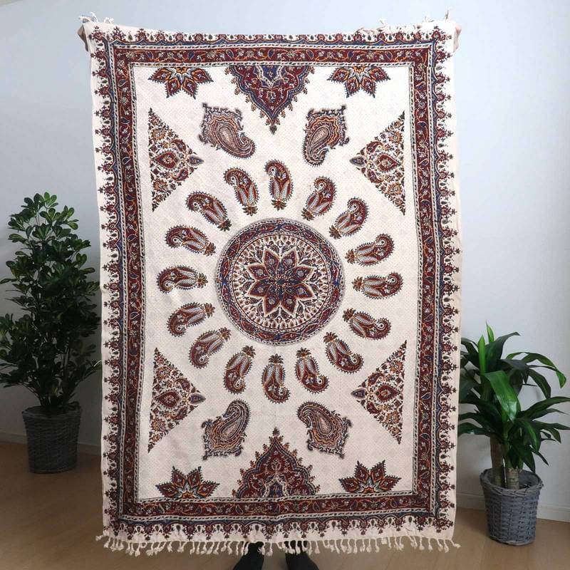 ペルシャ更紗（イラン手染布）150×100cm 綿100％ 手染布 マルチカバー ソファーカバー ベッドカバー テーブルクロス（GC-1504）_画像2