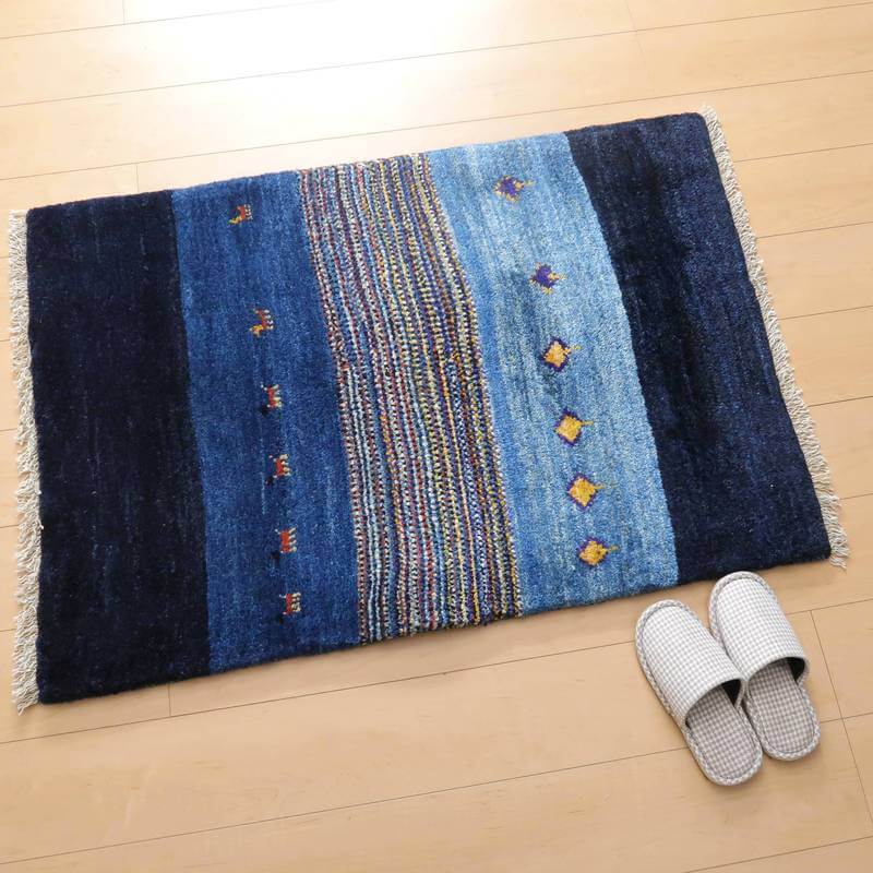 ギャッベ イラン産 絨毯 115×81cm 手織り 玄関マット ウール ラグ 天然素材 ラグマット エントランス（BS-10210）
