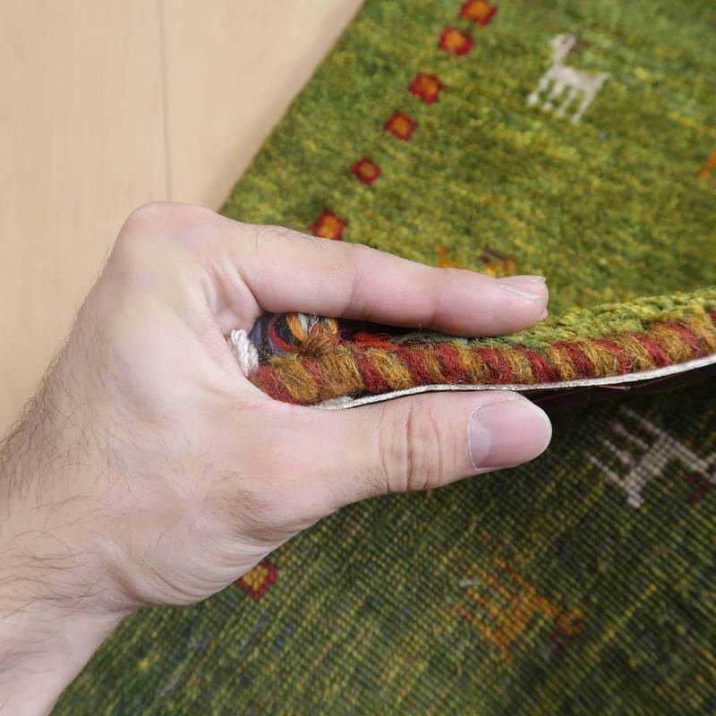 プレミアムギャッベ 絨毯／ホシナマイ（ルリバフ） 82×60cm イラン産 ギャベ 手織り 玄関マット ウール ラグ ラグマット（HSS-65437）_画像5