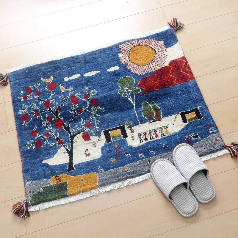 プレミアムギャッベ 絨毯/ホシナマイ(ルリバフ) 66×88cm イラン産