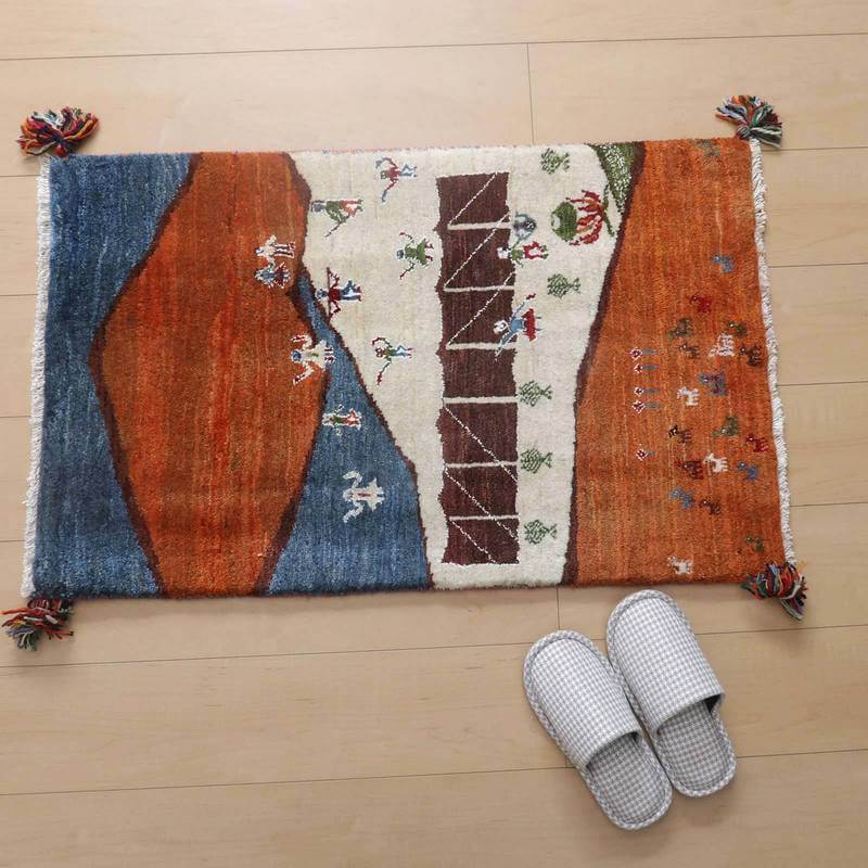 驚きの低価格で プレミアムギャッベ 絨毯／ホシナマイ（ルリバフ） 91