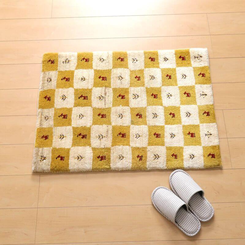 イラン製 ギャッベ ゾランヴァリ/カシュクリ 90×65cm 手織り ウール じゅたん 玄関マット ラグ 絨毯 ラグマット(ZSS-10755)
