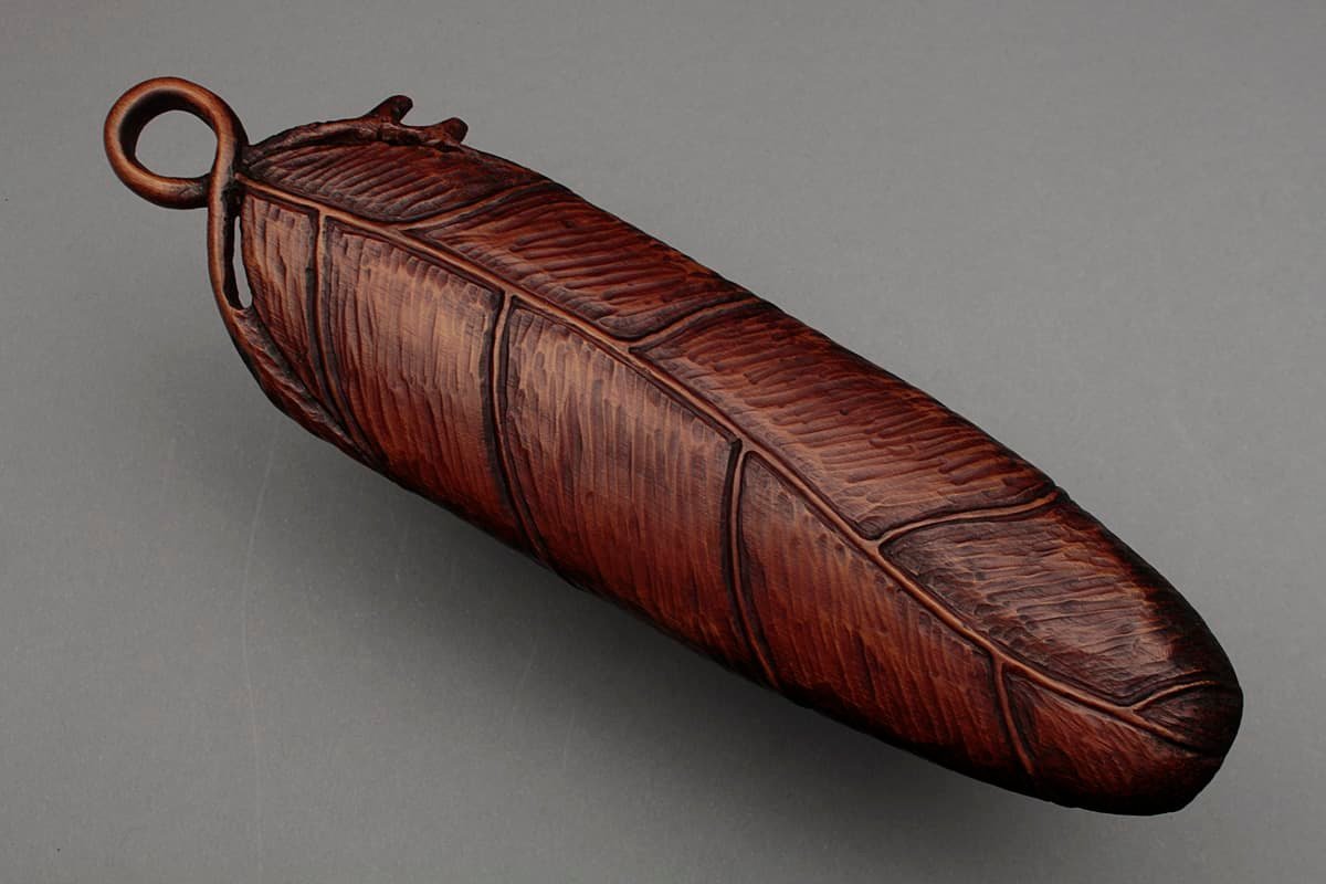 EI688 煎茶道具竹彫葉形茶合・竹雕叶式茶量全長17.8cm 重35g・竹茶合