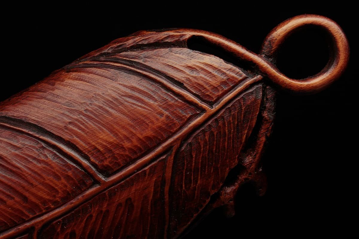 EI688 煎茶道具竹彫葉形茶合・竹雕叶式茶量全長17.8cm 重35g・竹茶合