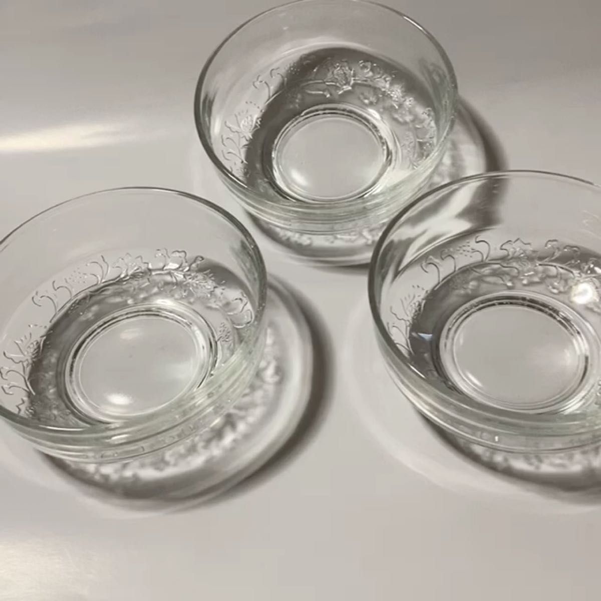#19 昭和レトロ 昭和ガラス ガラス食器 花柄 小鉢 アザミ 3枚セット