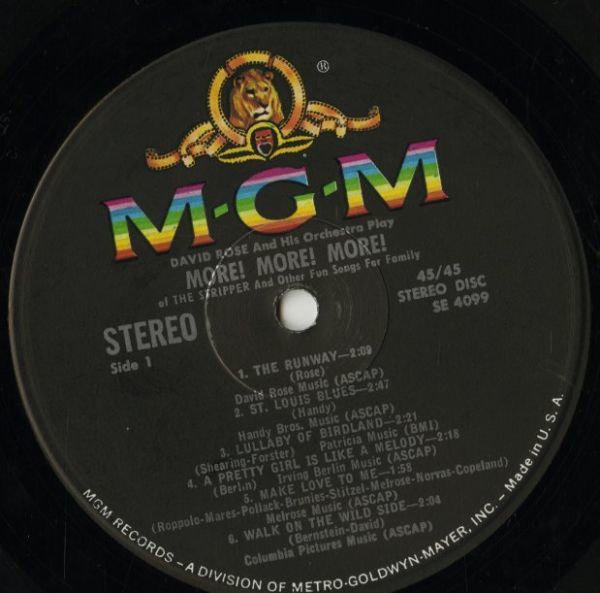 62年 USオリジナル David Rose - More! More! More! Music Of The Stripper [MGM Records SE 4099] Big Band Jazz 美女ジャケ ステレオ盤_画像3
