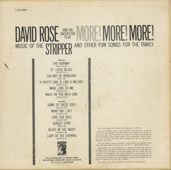 62年 USオリジナル David Rose - More! More! More! Music Of The Stripper [MGM Records SE 4099] Big Band Jazz 美女ジャケ ステレオ盤_画像2