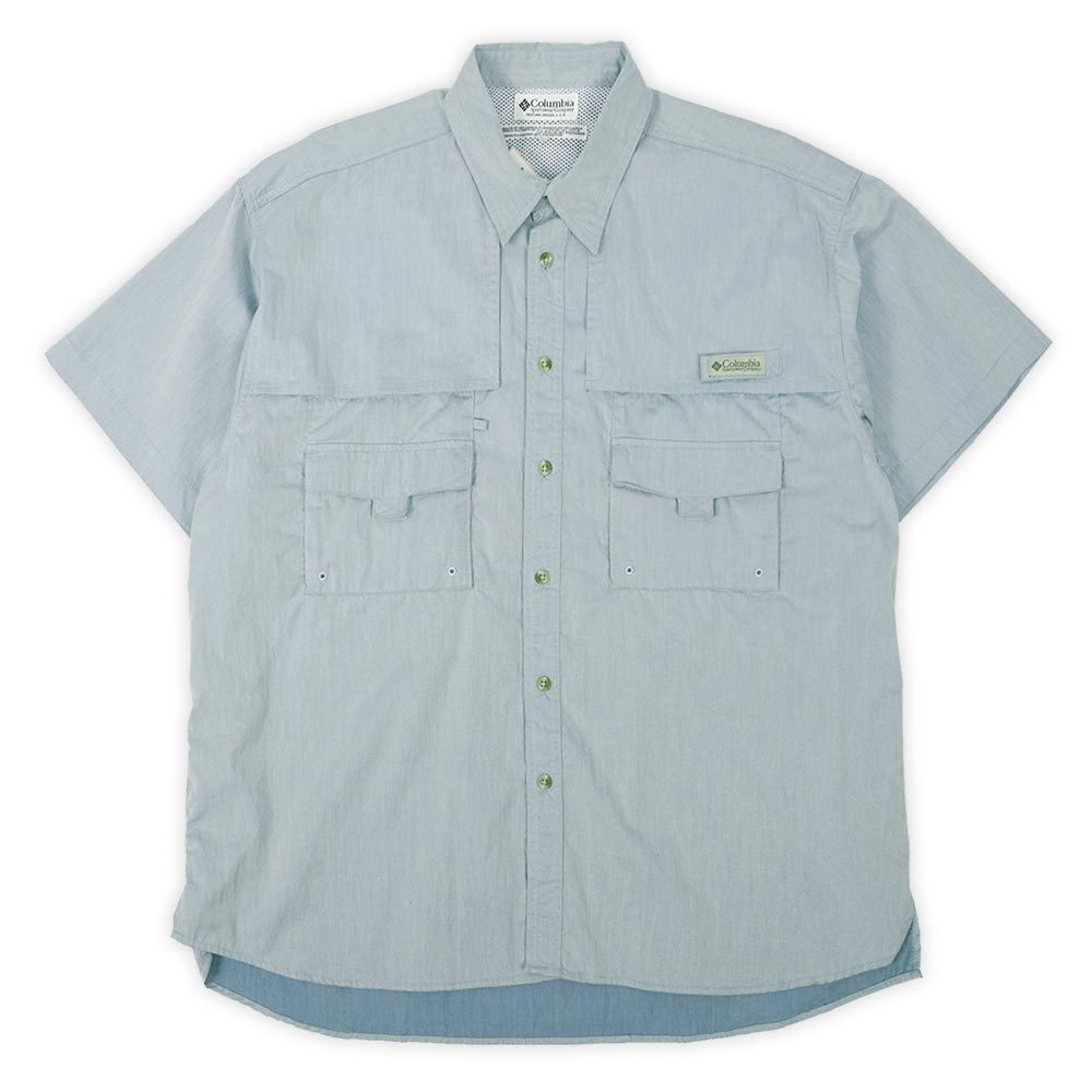 未使用 デッドストック コロンビア Columbia 00s PFG フィッシングシャツ 旧タグ 半袖 珍品 古着 (-9533) ライトブルー / 水色 L