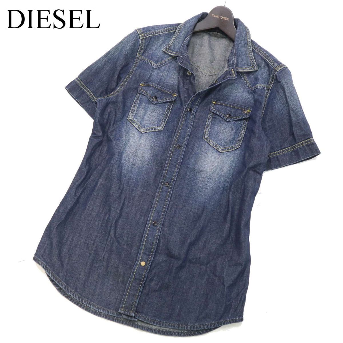 DIESEL ディーゼル 春夏 ヴィンテージ加工★ 半袖 ウエスタン デニム シャツ Sz.M　メンズ　I3T00257_6#A_画像1