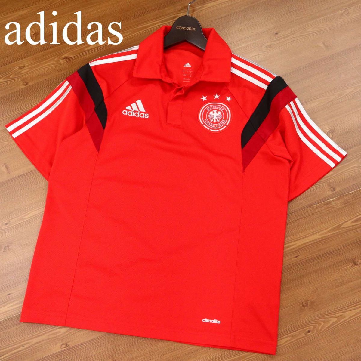 adidas アディダス サッカー ドイツ代表 DEUTSCHER FUSSBALL BUND 2014-2015 半袖 ポロシャツ Sz.M　メンズ 赤　I3T00183_6#A_画像1