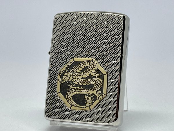 送料無料 ZIPPO[ジッポー]アーマー 両面加工 ドラゴン オクタゴンメタル ホワイトニッケル_画像1