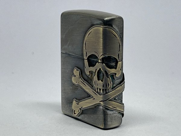 送料無料 ZIPPO[ジッポー]三面連続加工 スカルメタル SKULL METAL ブラス古美 2AB-SKULL_画像2