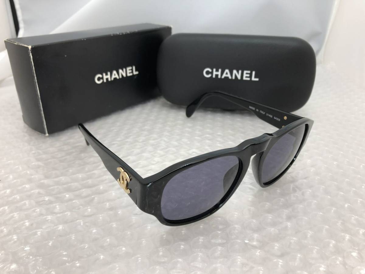 1 jpy ~! genuine article guarantee!CHANEL Chanel sunglasses I wear 01452  94305 here Mark black series box * case attaching : Real Yahoo auction  salling