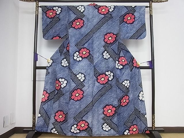 平和屋着物□夏物浴衣有松鳴海絞り伝統工芸品吉祥花文綿逸品未使用