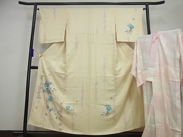 特価】 平和屋着物□極上 訪問着・長襦袢セット 枝花文 半衿刺繍