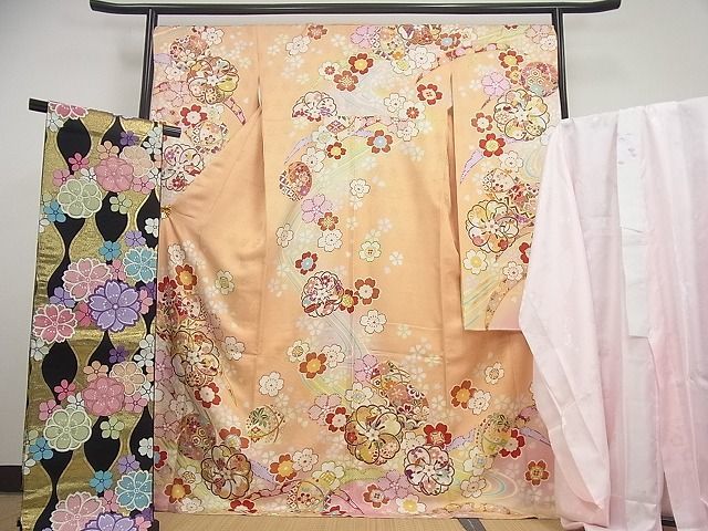 全国 送料無料 平和屋着物□極上 振袖・長襦袢・袋帯セット 駒刺繍 雪