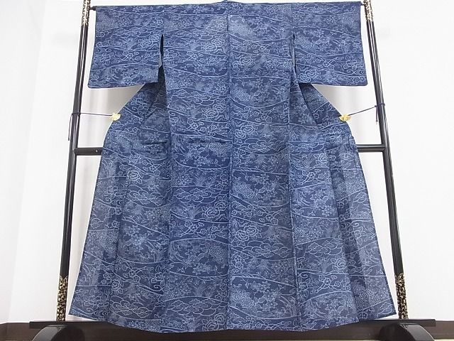 平和屋2□夏物綿絽浴衣藍染型染め草花文逸品say0523 | JChere雅虎拍卖代购