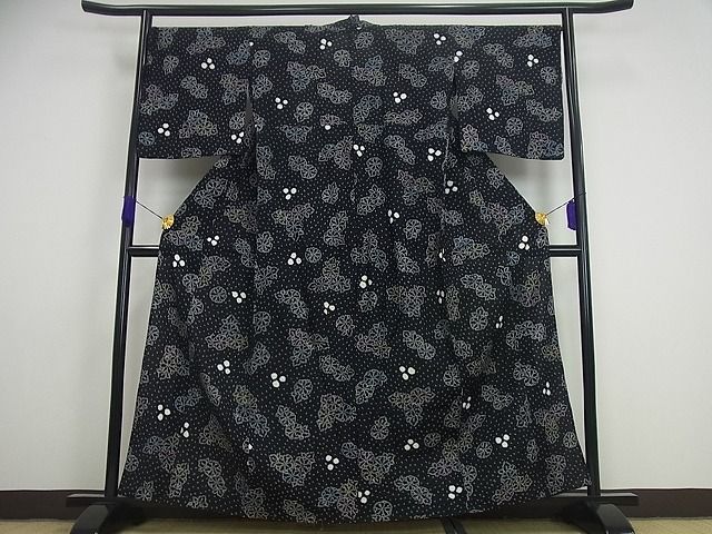 平和屋着物□極上夏物浴衣有松鳴海絞り綿朝顔黒地やまと誂製逸品3s2781