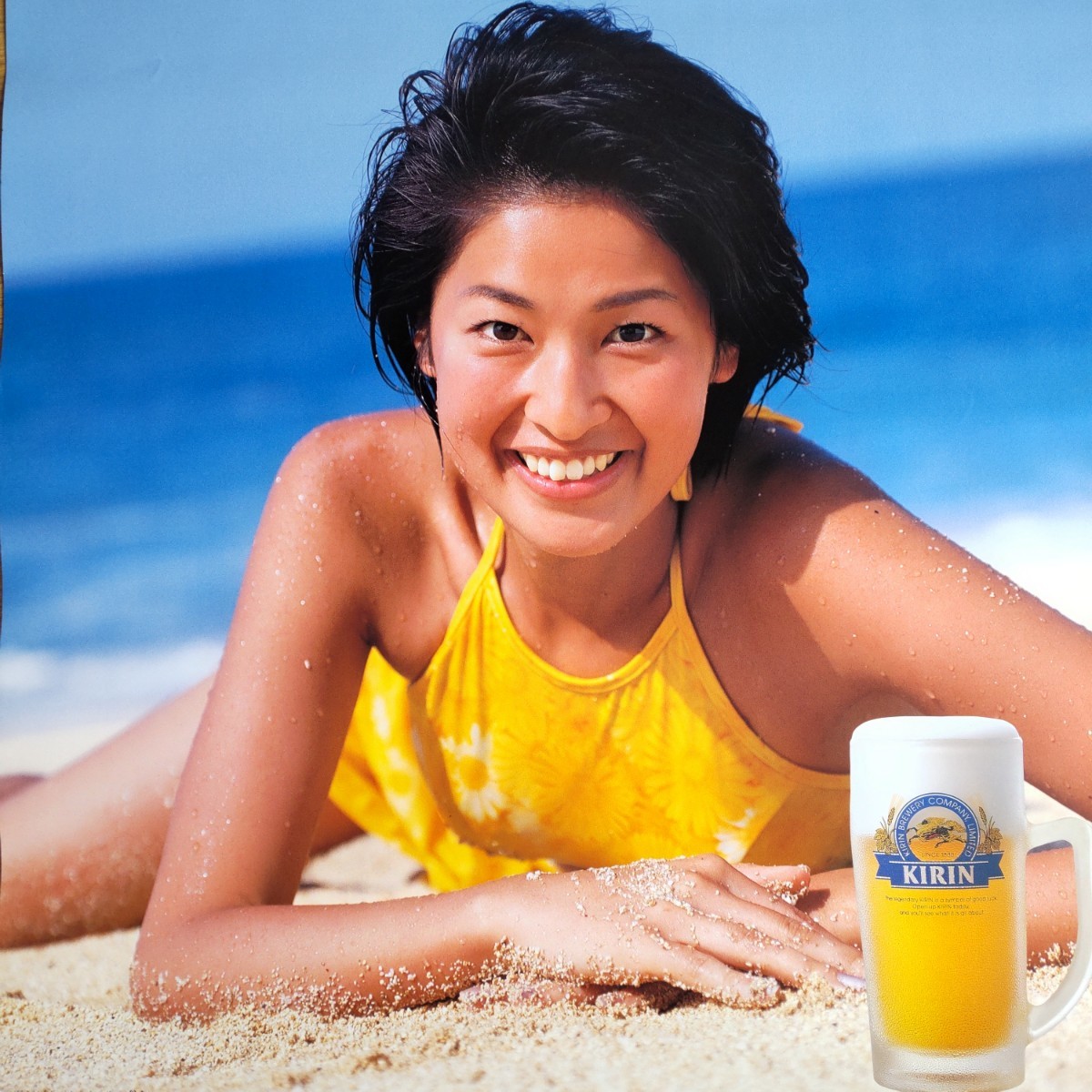 B004 キリンビール ポスター ビーチモデル 谷あい レア Yahoo!オークション - 当時物 ビンテージポスター 谷あい 1997