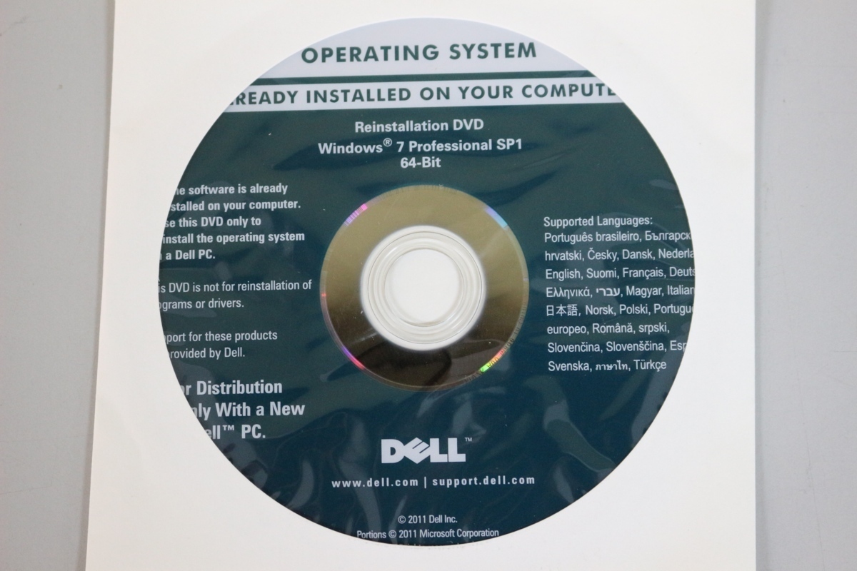 未開封 DELL Windows7 Pro 64bit SP1 インストール用 DVD ディスク