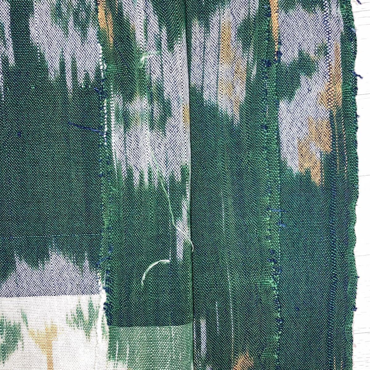 【保管品】未使用品 アジアンマルチカバー グリーン 約138×236cm インテリア ソファーカバー イカット織 インドネシア 絣布 織物の画像6