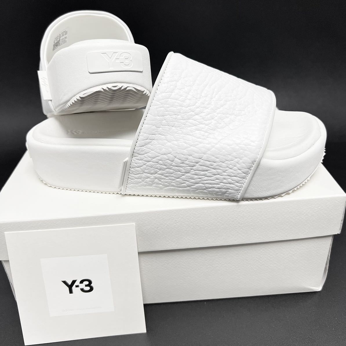 27.5cm 新品 Y-3 SLIDE Y3 スライド レザー サンダル ワイスリー ロゴ 厚底 スリッポン ホワイト 白 YOHJI YAMAMOTO adidas アディダスの画像1