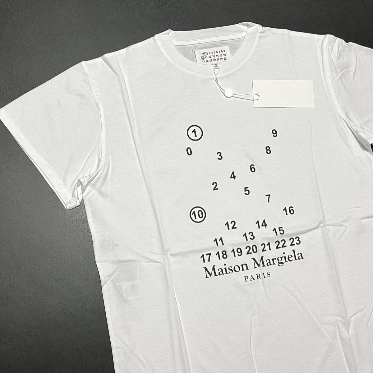 L 新品 メゾンマルジェラ ナンバリング ロゴ TEE カレンダーロゴ Tシャツ 女性 ホワイト Numeric logo ロゴT 4ステッチ MaisonMargiela