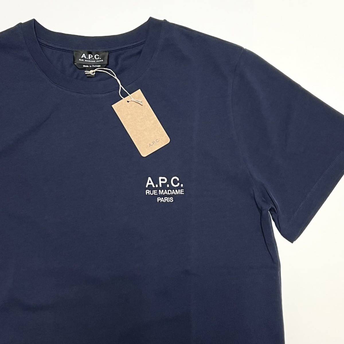 S 新品 A.P.C. アーペーセー Raymond Tシャツ レイモンド TEE ネイビー APC 紺 ロゴ ロゴT 刺繍 rue Madame 正規品 ワンポイント