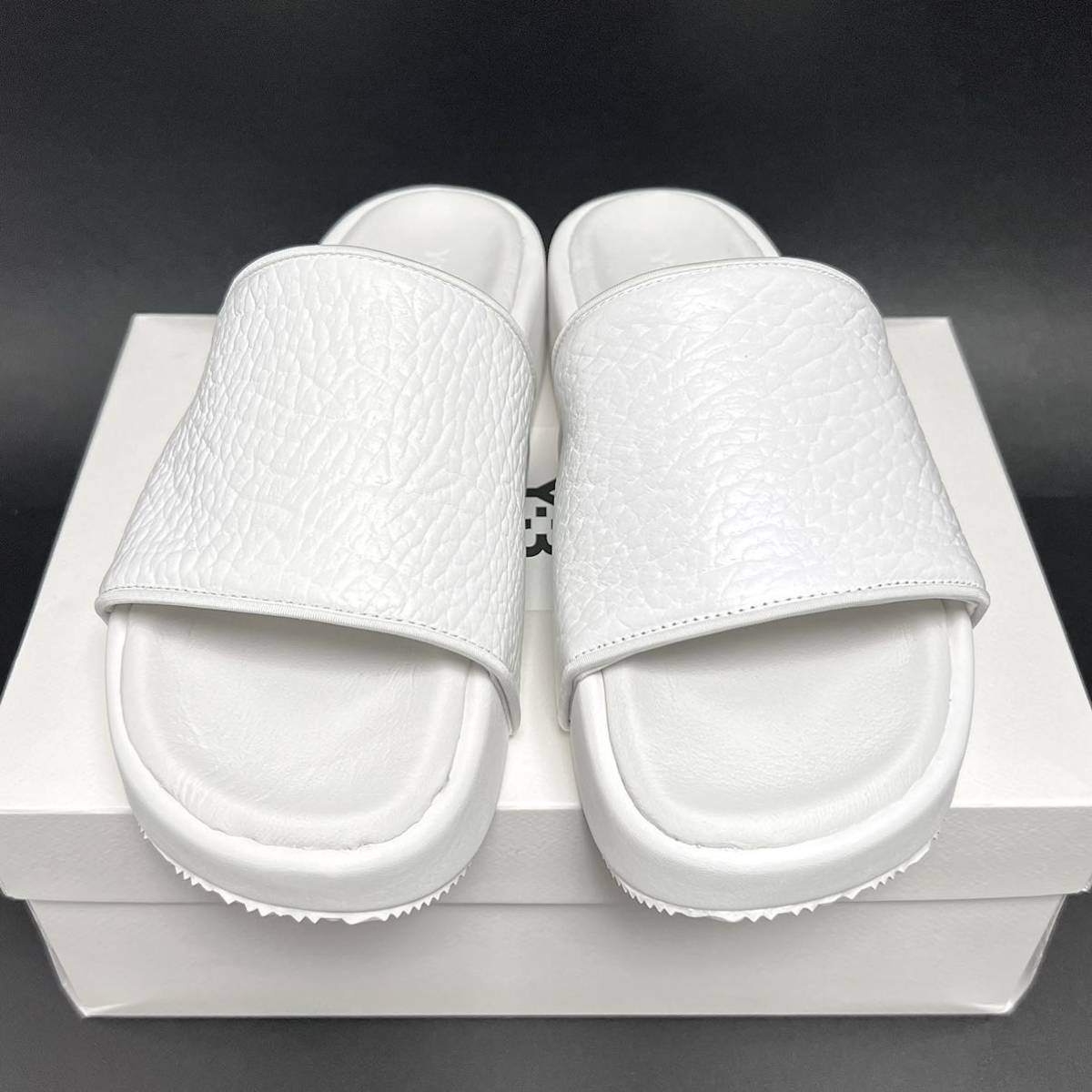 27.5cm 新品 Y-3 SLIDE Y3 スライド レザー サンダル ワイスリー ロゴ 厚底 スリッポン ホワイト 白 YOHJI YAMAMOTO adidas アディダス