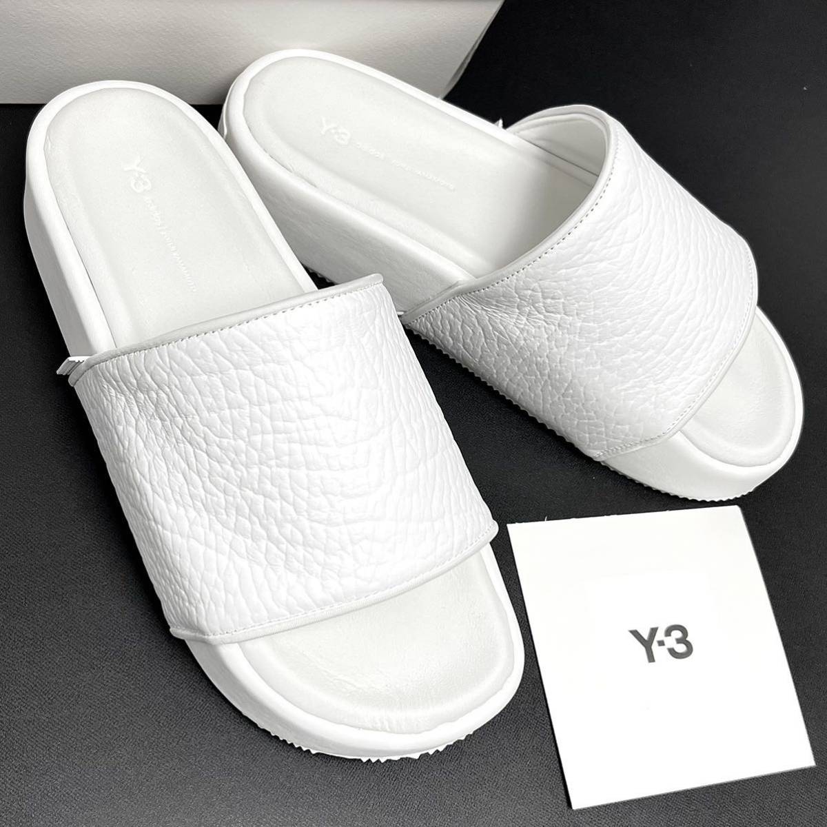 27.5cm 新品 Y-3 SLIDE Y3 スライド レザー サンダル ワイスリー ロゴ 厚底 スリッポン ホワイト 白 YOHJI YAMAMOTO adidas アディダス