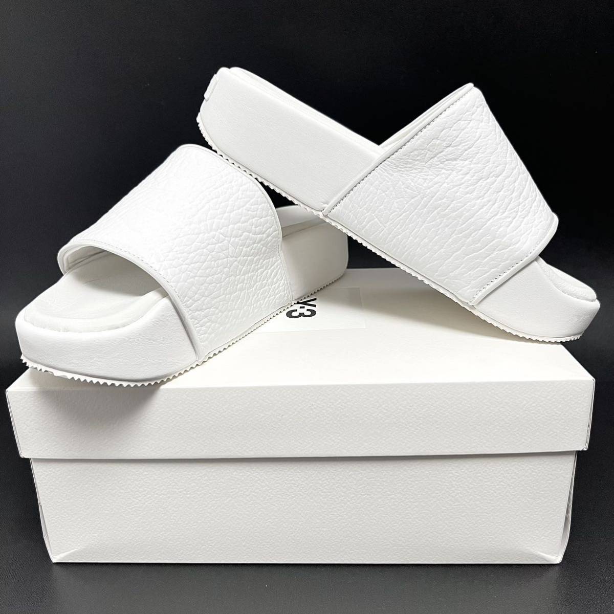 27.5cm 新品 Y-3 SLIDE Y3 スライド レザー サンダル ワイスリー ロゴ 厚底 スリッポン ホワイト 白 YOHJI YAMAMOTO adidas アディダス